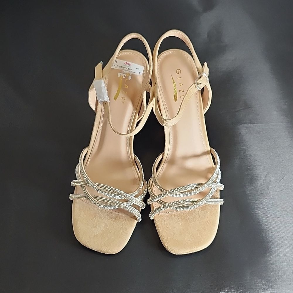 BRAND NEW GLAZE WOMEN’S BLOCK-HEEL RHINESTONES CRISS-CROSS STRAP SANDAL